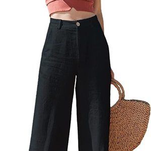Womens Casual High Waisted Wide Leg Pants Button Up Straight Leg Trousers